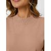imageLILLUSORY Womens Ruffled Short Sleeve Sweater Round Neck Knitted Soft Lightweight Pullovers TopsDark Apricot