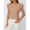 imageLILLUSORY Womens Ruffled Short Sleeve Sweater Round Neck Knitted Soft Lightweight Pullovers TopsDark Apricot