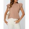 imageLILLUSORY Womens Ruffled Short Sleeve Sweater Round Neck Knitted Soft Lightweight Pullovers TopsDark Apricot
