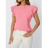 imageLILLUSORY Womens Ruffled Short Sleeve Sweater Round Neck Knitted Soft Lightweight Pullovers TopsPink