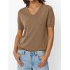 imageLILLUSORY Womens Short Sleeve Sweaters V Neck Tops Business Casual Lightweight Knit Comfy Blouses Summer Fashion Outfits 2025Coffeegrey