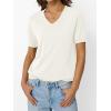 imageLILLUSORY Womens Short Sleeve Sweaters V Neck Tops Business Casual Lightweight Knit Comfy Blouses Summer Fashion Outfits 2025White