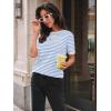 imageLILLUSORY Womens Striped Short Sleeve Sweater Pullover Shirts with Chest PocketApricot Blue