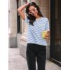 imageLILLUSORY Womens Striped Short Sleeve Sweater Pullover Shirts with Chest PocketApricot Blue