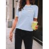 imageLILLUSORY Womens Striped Short Sleeve Sweater Pullover Shirts with Chest PocketApricot Blue