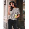 imageLILLUSORY Womens Striped Short Sleeve Sweater Pullover Shirts with Chest PocketApricot Brown