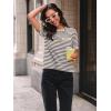 imageLILLUSORY Womens Striped Short Sleeve Sweater Pullover Shirts with Chest PocketApricot Brown