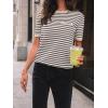 imageLILLUSORY Womens Striped Short Sleeve Sweater Pullover Shirts with Chest PocketApricot Brown
