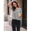 imageLILLUSORY Womens Striped Short Sleeve Sweater Pullover Shirts with Chest PocketApricot Grey
