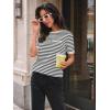 imageLILLUSORY Womens Striped Short Sleeve Sweater Pullover Shirts with Chest PocketApricot Grey