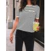 imageLILLUSORY Womens Striped Short Sleeve Sweater Pullover Shirts with Chest PocketApricot Grey