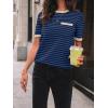 imageLILLUSORY Womens Striped Short Sleeve Sweater Pullover Shirts with Chest PocketApricot Navy