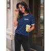 imageLILLUSORY Womens Striped Short Sleeve Sweater Pullover Shirts with Chest PocketApricot Navy