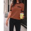 imageLILLUSORY Womens Striped Short Sleeve Sweater Pullover Shirts with Chest PocketBlack Rust