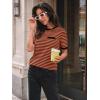 imageLILLUSORY Womens Striped Short Sleeve Sweater Pullover Shirts with Chest PocketBlack Rust
