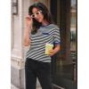 imageLILLUSORY Womens Striped Short Sleeve Sweater Pullover Shirts with Chest PocketBlue Black