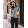 imageLILLUSORY Womens Striped Short Sleeve Sweater Pullover Shirts with Chest PocketBlue Black