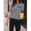 imageLILLUSORY Womens Striped Short Sleeve Sweater Pullover Shirts with Chest PocketBlue Black