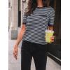 imageLILLUSORY Womens Striped Short Sleeve Sweater Pullover Shirts with Chest PocketMarble Grey