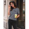 imageLILLUSORY Womens Striped Short Sleeve Sweater Pullover Shirts with Chest PocketMarble Grey