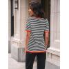 imageLILLUSORY Womens Striped Short Sleeve Sweater Pullover Shirts with Chest PocketRed Black