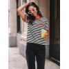 imageLILLUSORY Womens Striped Short Sleeve Sweater Pullover Shirts with Chest PocketRed Black