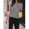 imageLILLUSORY Womens Striped Short Sleeve Sweater Pullover Shirts with Chest PocketRed Black