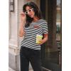 imageLILLUSORY Womens Striped Short Sleeve Sweater Pullover Shirts with Chest PocketRed Black