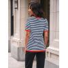 imageLILLUSORY Womens Striped Short Sleeve Sweater Pullover Shirts with Chest PocketRed Navy