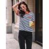 imageLILLUSORY Womens Striped Short Sleeve Sweater Pullover Shirts with Chest PocketRed Navy