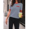 imageLILLUSORY Womens Striped Short Sleeve Sweater Pullover Shirts with Chest PocketRed Navy