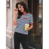 imageLILLUSORY Womens Striped Short Sleeve Sweater Pullover Shirts with Chest PocketRed Navy