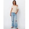 imageLILLUSORY Womens Summer Fashion Off The Shoulder Sweaters Vacation Trendy Going Out Tops Lightweight Knit Pullover 2025Apricot