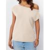 imageLILLUSORY Womens Summer Fashion Off The Shoulder Sweaters Vacation Trendy Going Out Tops Lightweight Knit Pullover 2025Apricot