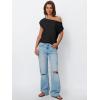 imageLILLUSORY Womens Summer Fashion Off The Shoulder Sweaters Vacation Trendy Going Out Tops Lightweight Knit Pullover 2025Black