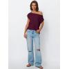 imageLILLUSORY Womens Summer Fashion Off The Shoulder Sweaters Vacation Trendy Going Out Tops Lightweight Knit Pullover 2025Winered