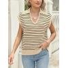 imageLILLUSORY Womens V Neck Cap Sleeve Sweater Vest Sleeveless Collared Striped Knit Tank Tops 2025 Casual Trendy OutfitsApricotblack