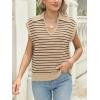 imageLILLUSORY Womens V Neck Cap Sleeve Sweater Vest Sleeveless Collared Striped Knit Tank Tops 2025 Casual Trendy OutfitsApricotcoffee