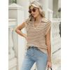 imageLILLUSORY Womens V Neck Cap Sleeve Sweater Vest Sleeveless Collared Striped Knit Tank Tops 2025 Casual Trendy OutfitsApricotcoffee