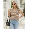 imageLILLUSORY Womens V Neck Cap Sleeve Sweater Vest Sleeveless Collared Striped Knit Tank Tops 2025 Casual Trendy OutfitsApricotcoffee