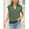 imageLILLUSORY Womens V Neck Cap Sleeve Sweater Vest Sleeveless Collared Striped Knit Tank Tops 2025 Casual Trendy OutfitsArmygreenwhite