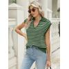 imageLILLUSORY Womens V Neck Cap Sleeve Sweater Vest Sleeveless Collared Striped Knit Tank Tops 2025 Casual Trendy OutfitsArmygreenwhite