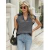 imageLILLUSORY Womens V Neck Cap Sleeve Sweater Vest Sleeveless Collared Striped Knit Tank Tops 2025 Casual Trendy OutfitsBlackwhite