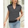 imageLILLUSORY Womens V Neck Cap Sleeve Sweater Vest Sleeveless Collared Striped Knit Tank Tops 2025 Casual Trendy OutfitsBlackwhite