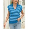 imageLILLUSORY Womens V Neck Cap Sleeve Sweater Vest Sleeveless Collared Striped Knit Tank Tops 2025 Casual Trendy OutfitsBluewhite
