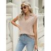 imageLILLUSORY Womens V Neck Cap Sleeve Sweater Vest Sleeveless Collared Striped Knit Tank Tops 2025 Casual Trendy OutfitsKhakiwhite