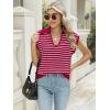 imageLILLUSORY Womens V Neck Cap Sleeve Sweater Vest Sleeveless Collared Striped Knit Tank Tops 2025 Casual Trendy OutfitsRedwhite