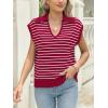 imageLILLUSORY Womens V Neck Cap Sleeve Sweater Vest Sleeveless Collared Striped Knit Tank Tops 2025 Casual Trendy OutfitsRedwhite