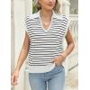 imageLILLUSORY Womens V Neck Cap Sleeve Sweater Vest Sleeveless Collared Striped Knit Tank Tops 2025 Casual Trendy OutfitsWhiteblack