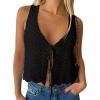 imageLILLUSORY Crochet Tops for Women Summer Vacation Outfits Beach Coverup Going Out Tie Front Spring Sweater Vest 2025 FashionBlack